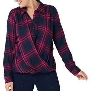 Tolani Collection Plaid Button Top with Floral Print Back